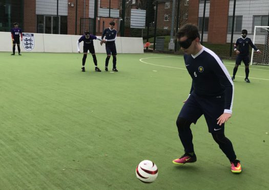 A blind football match.