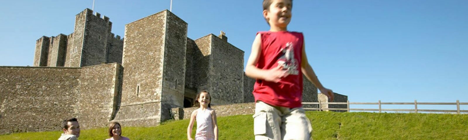 two children with parents outside dover castle