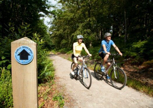Couple cycling on a cycle route